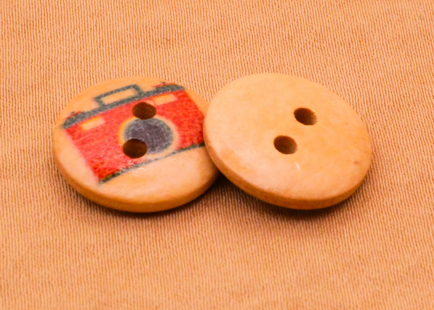 Camera Retro Wood Set of Ten Buttons 15mm