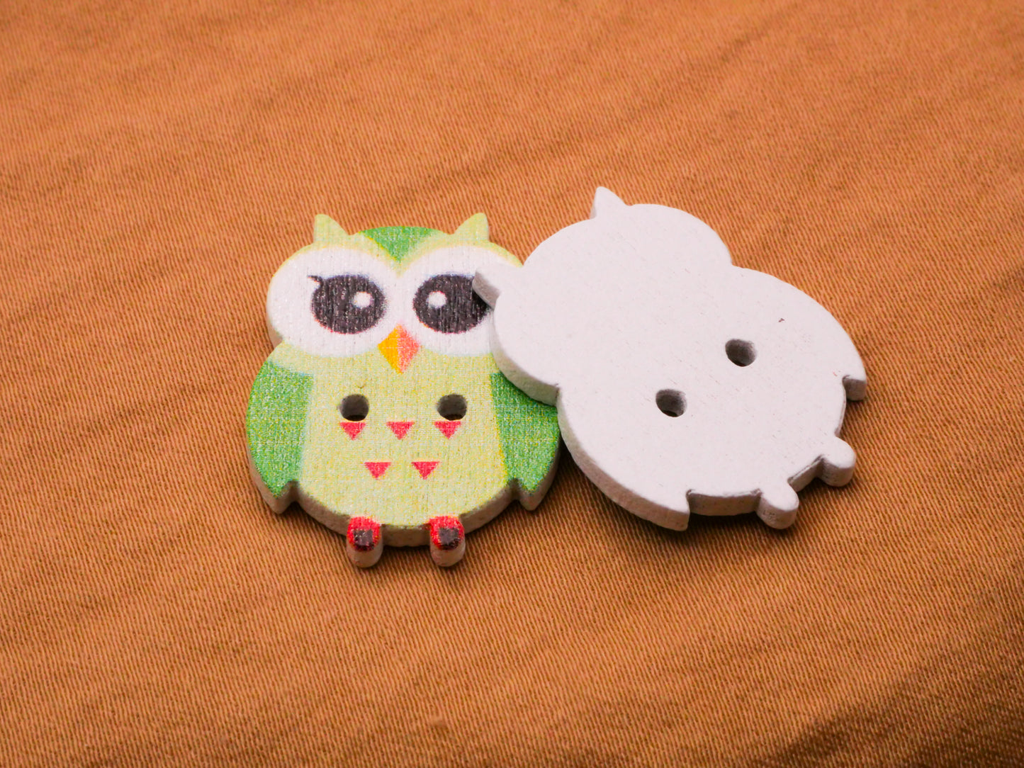 Owl Colorful Pastel Wood Set of Ten Buttons 19x25mm