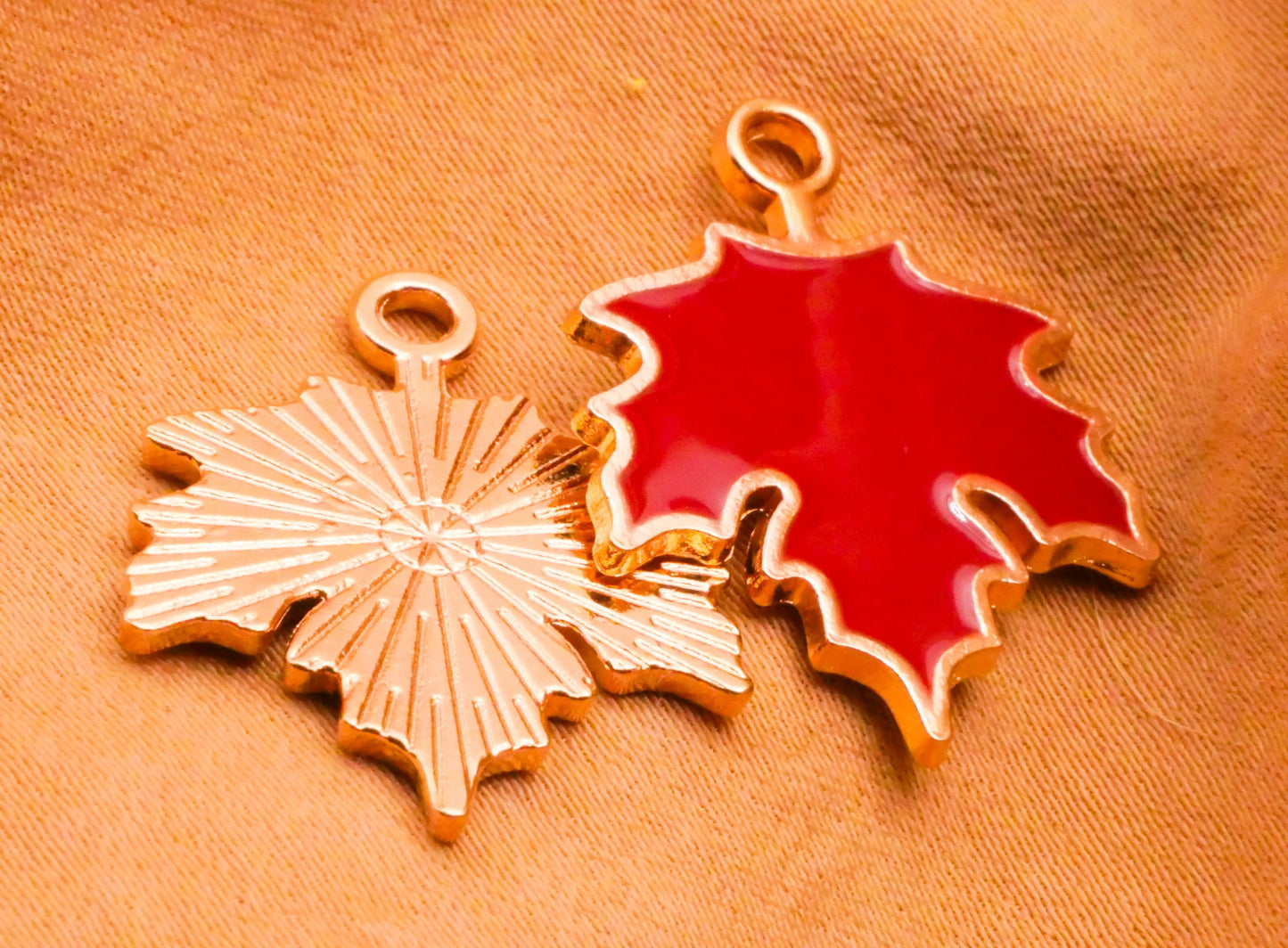 Leaf Leaves Fall Colors Enamel Metal Set of Five Charms Embellishments Various 19x24mm