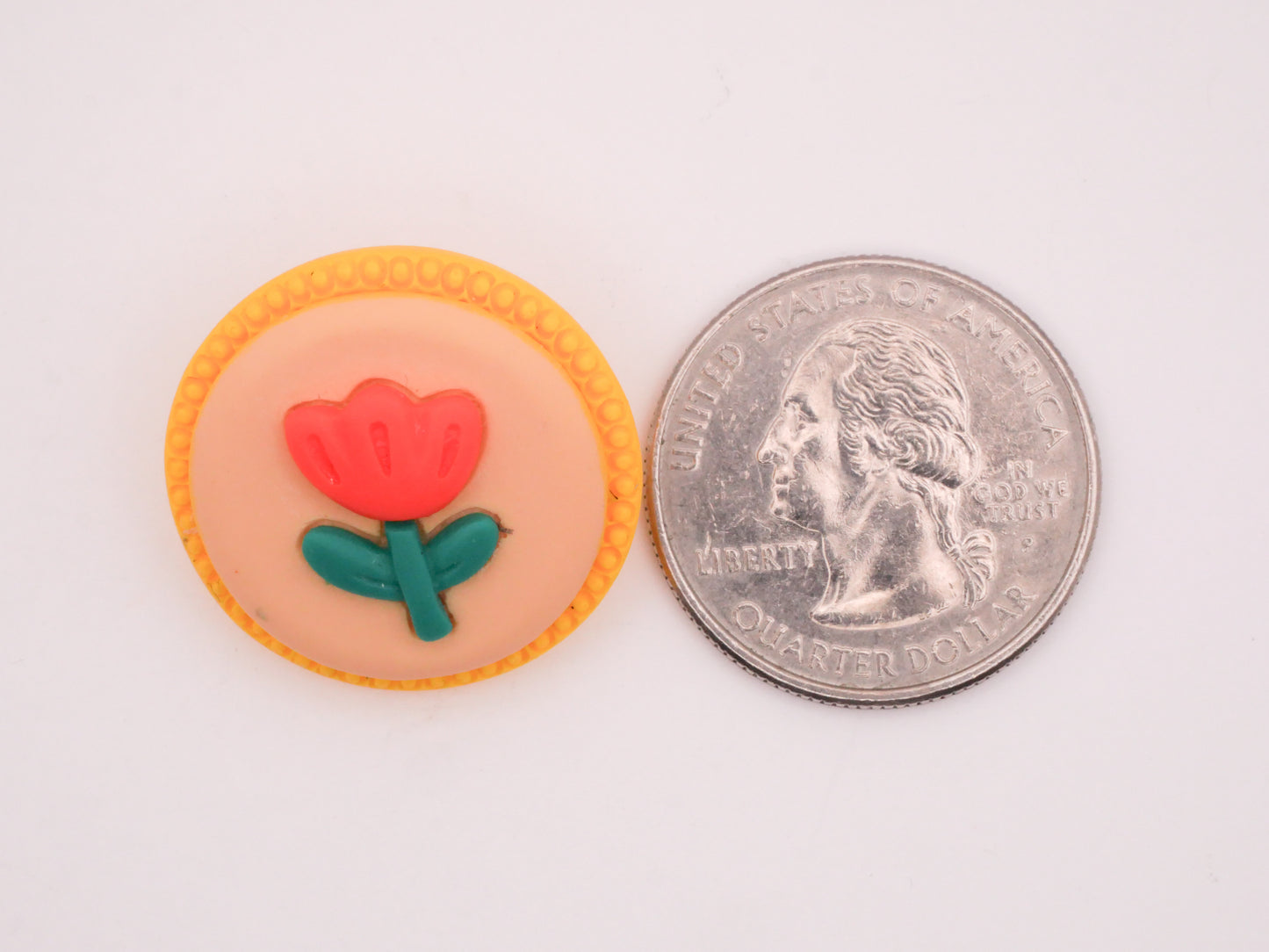 Flower Tulip Yellow Orange Plastic Pair of Buttons 24mm