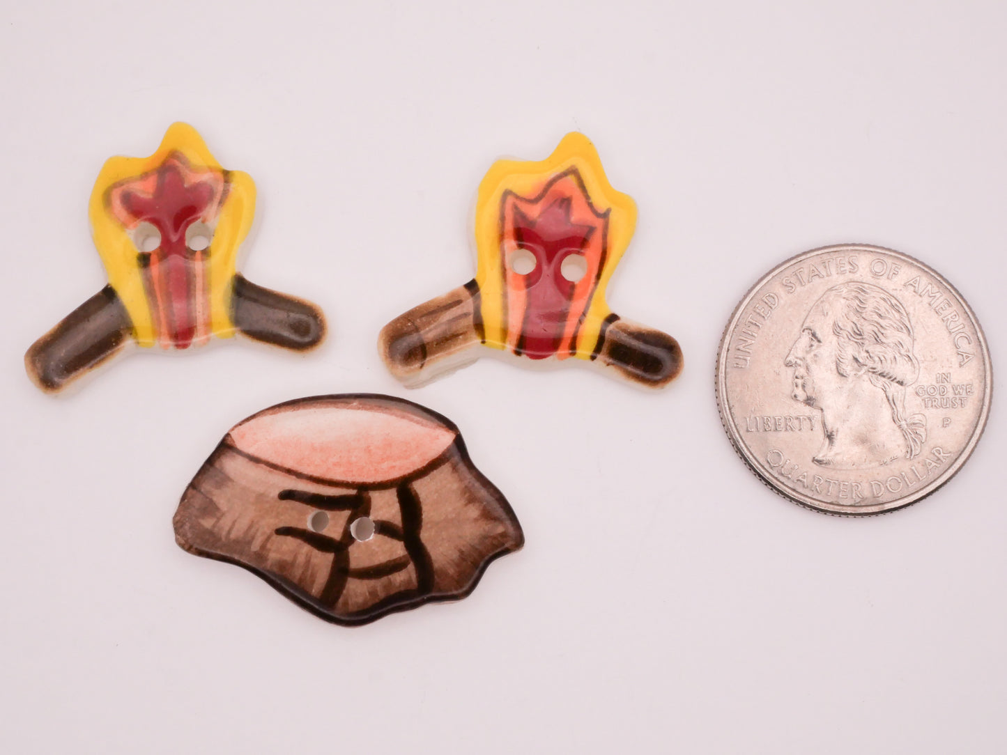 Campfire Tree Stump Hand-Painted Ceramic Button Various 21-31mm