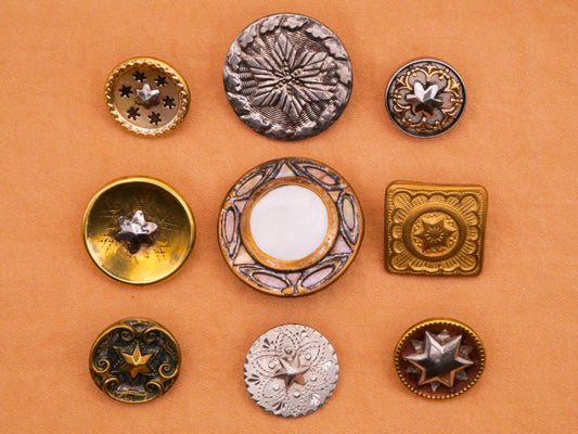 Star Six Point Star of David Steel Cut Antique Metal Button Various 13-23mm