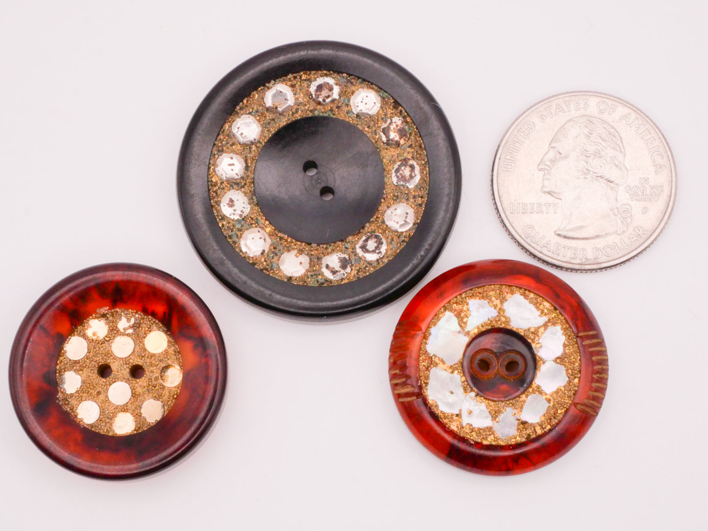 Sand Shell Inlay Early Plastic Root Beer Bakelite Vintage Button Various 28-37mm