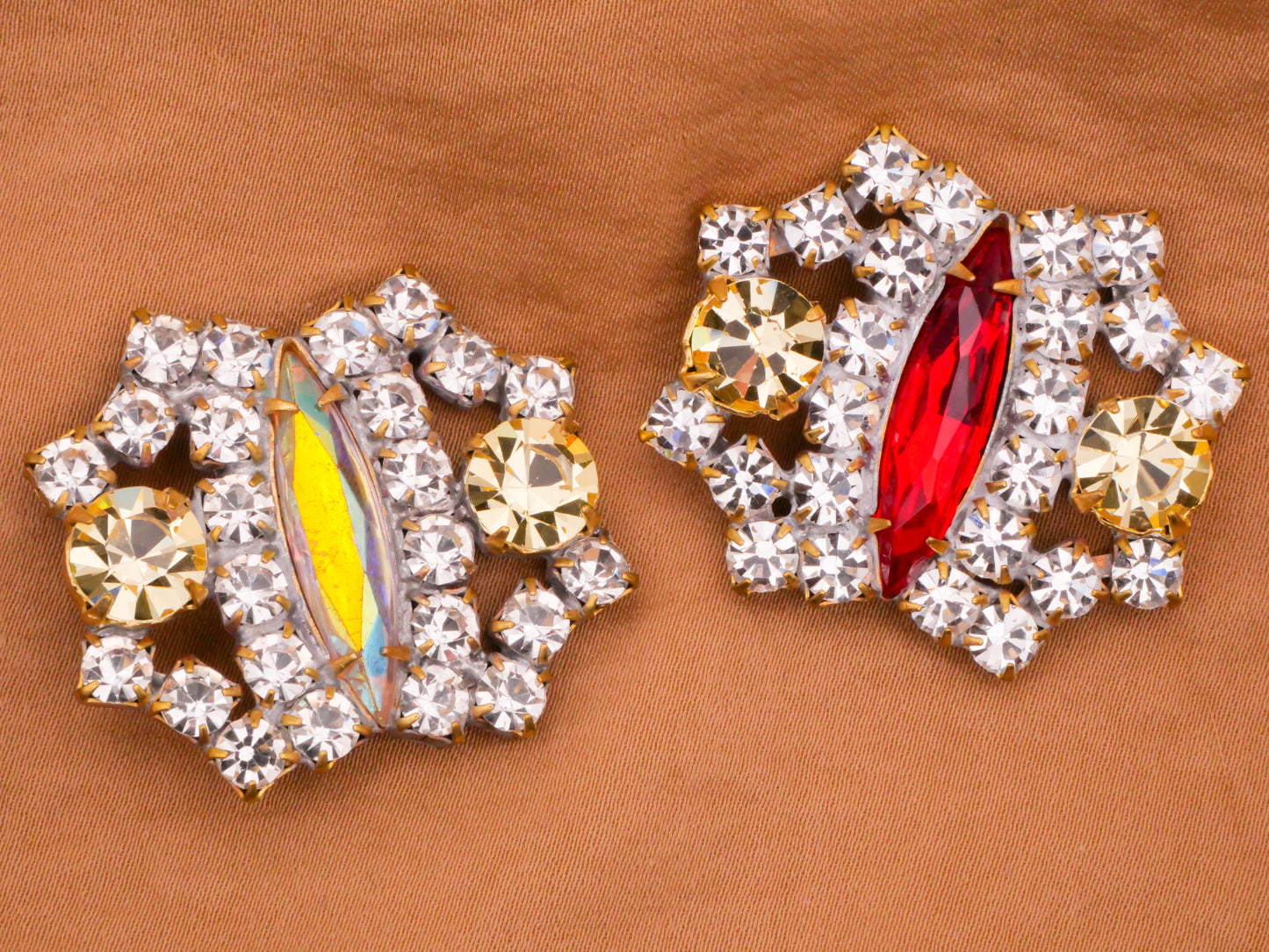 Czech Glass Rhinestone Marquise Center Iridescent Red Large Metal Button Various 30x38mm