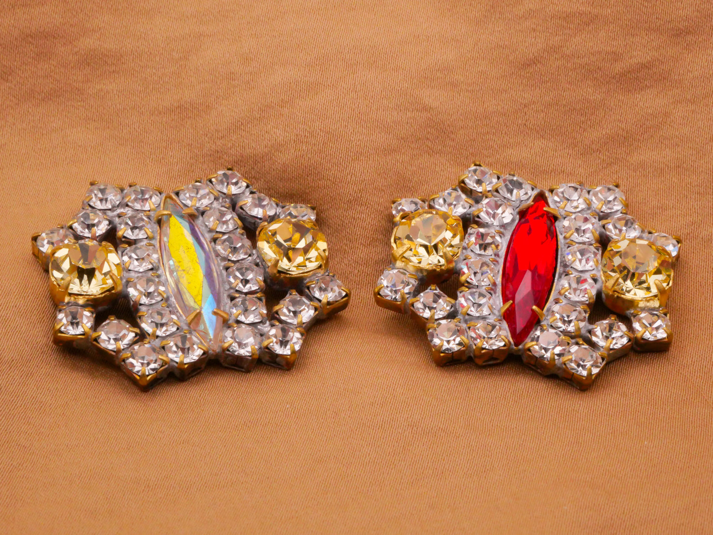Czech Glass Rhinestone Marquise Center Iridescent Red Large Metal Button Various 30x38mm