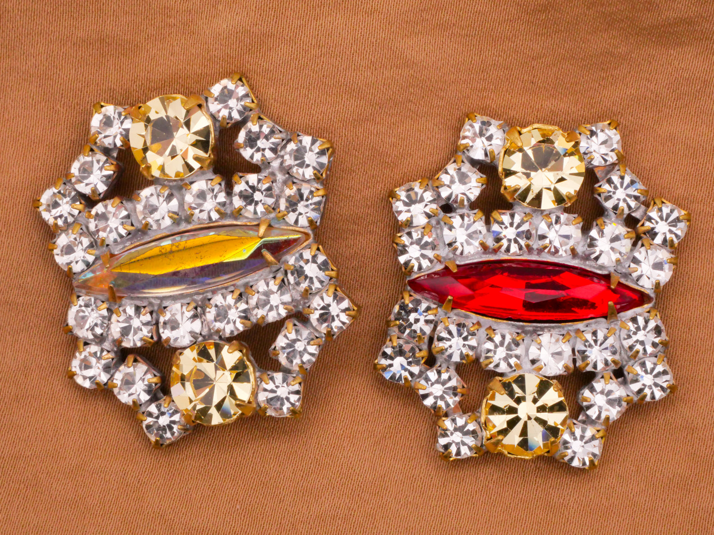 Czech Glass Rhinestone Marquise Center Iridescent Red Large Metal Button Various 30x38mm