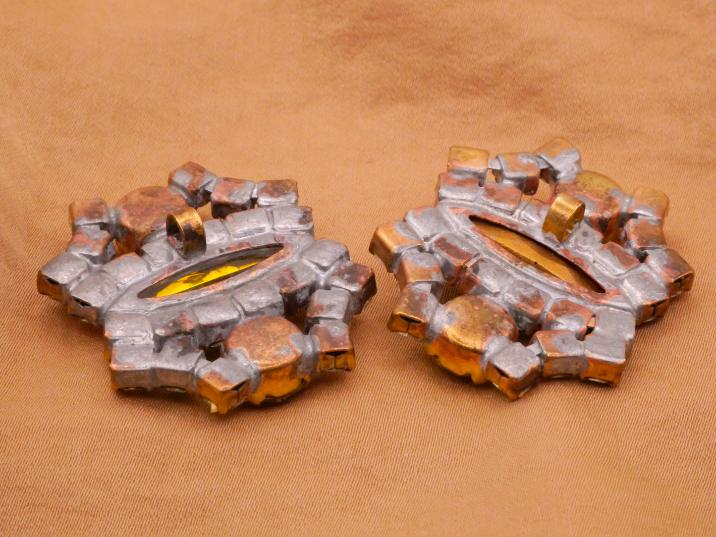 Czech Glass Rhinestone Marquise Center Iridescent Red Large Metal Button Various 30x38mm