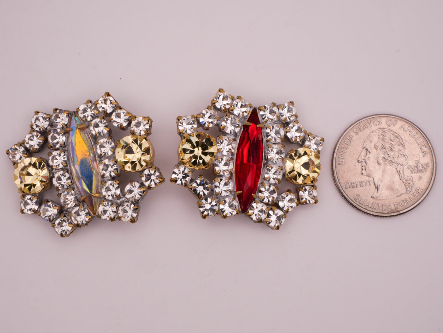 Czech Glass Rhinestone Marquise Center Iridescent Red Large Metal Button Various 30x38mm