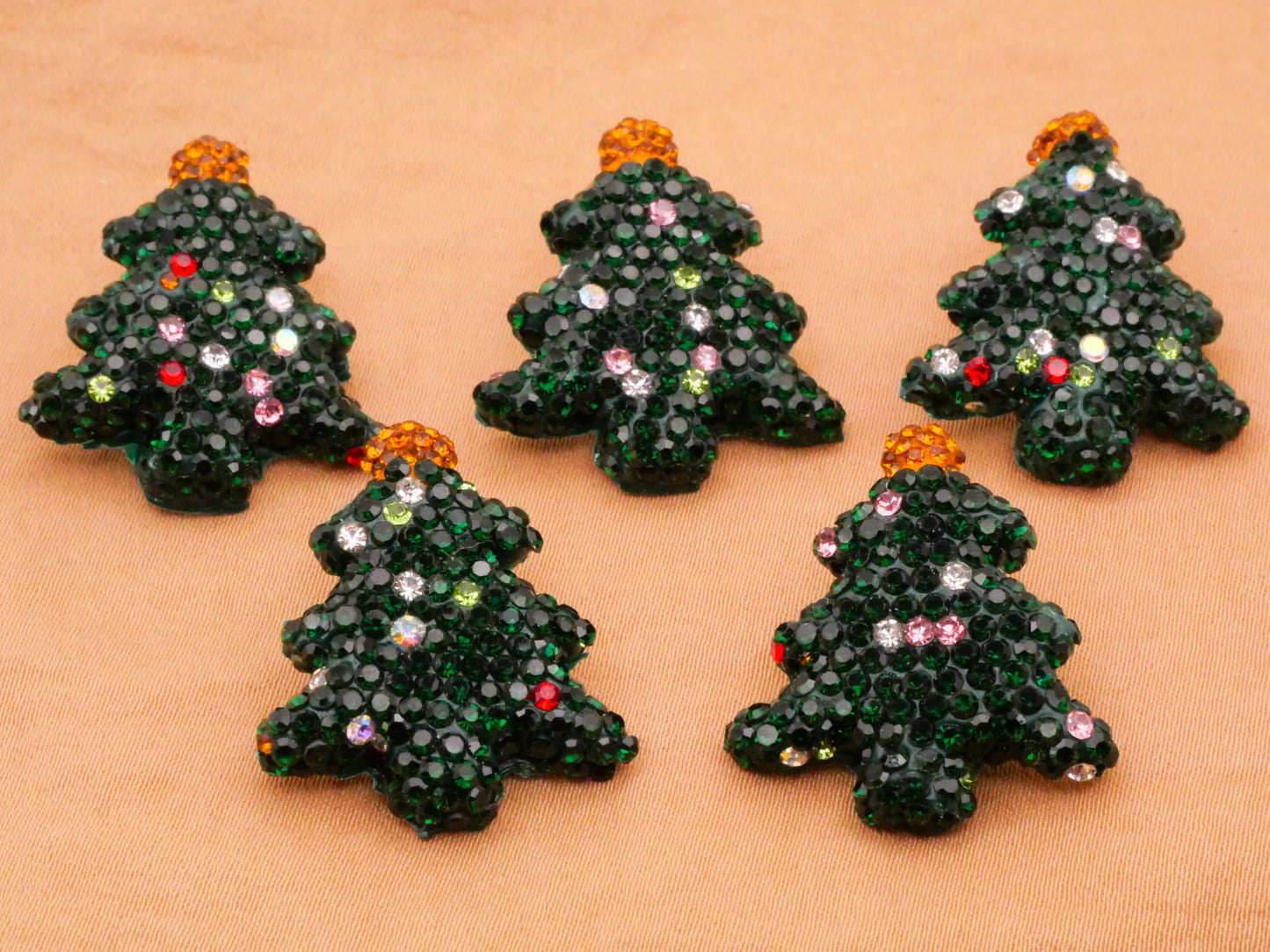 Christmas Tree Rhinestone Encrusted Plastic Button Various 22x26mm