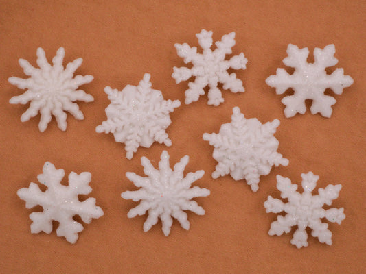 Snowflake Glitter White Plastic Set of Eight Buttons 19-21mm