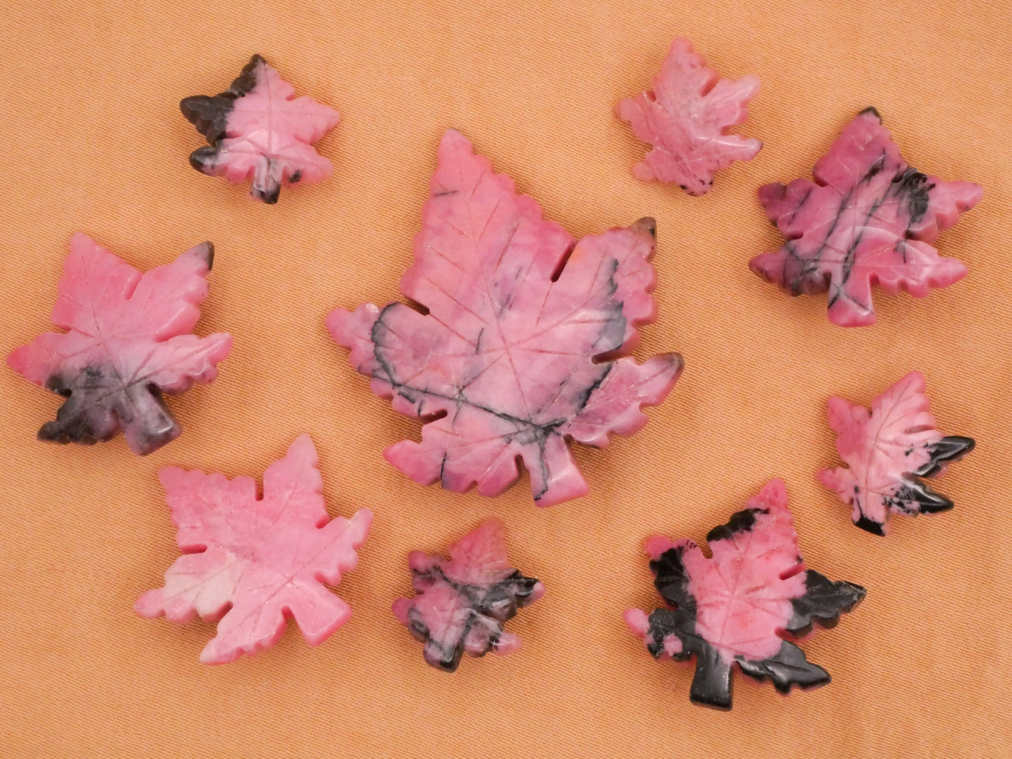 Leaf Rhodonite Natural Stone Pink Black Button Various 14-36mm