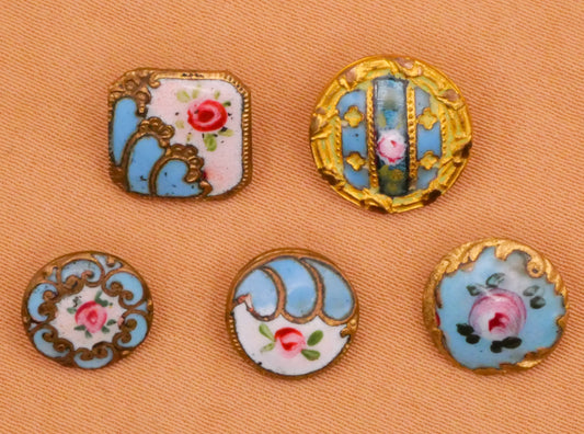 Rose Pink Aqua Enamel Cloisonné Antique Metal Button Various 9-11mm