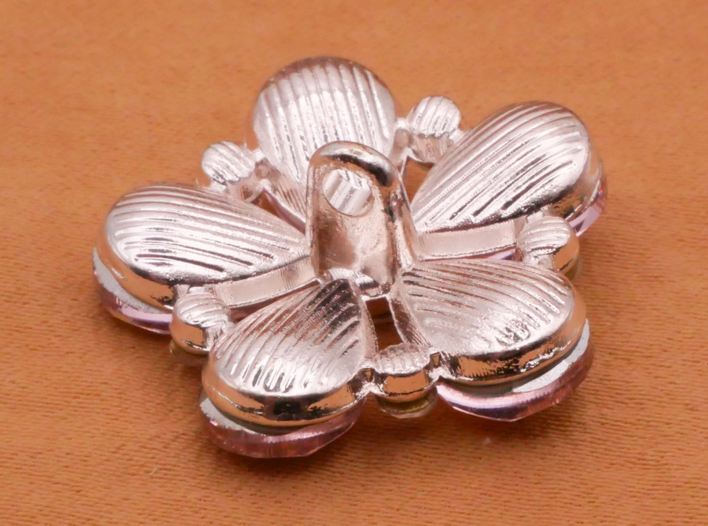Flower Pink Rhinestone Silver Metal Button 23mm
