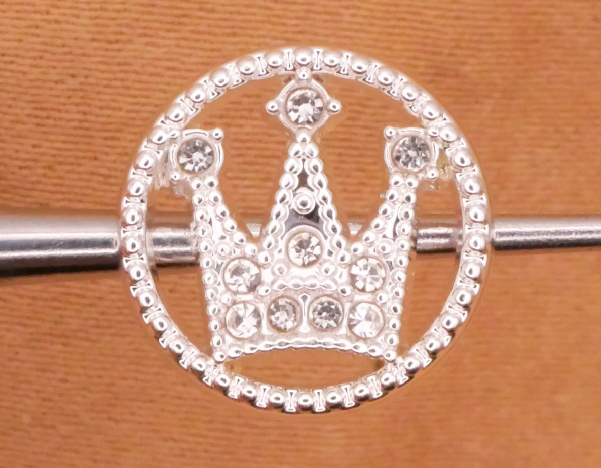 Crown Rhinestone Silver Metal Pair of Buttons 12mm