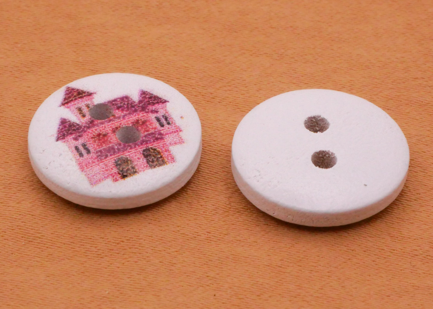 Castle Colorful White Wood Assorted Set of Ten Buttons 15mm