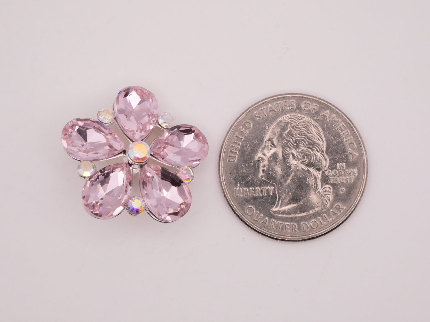 Flower Pink Rhinestone Silver Metal Button 23mm