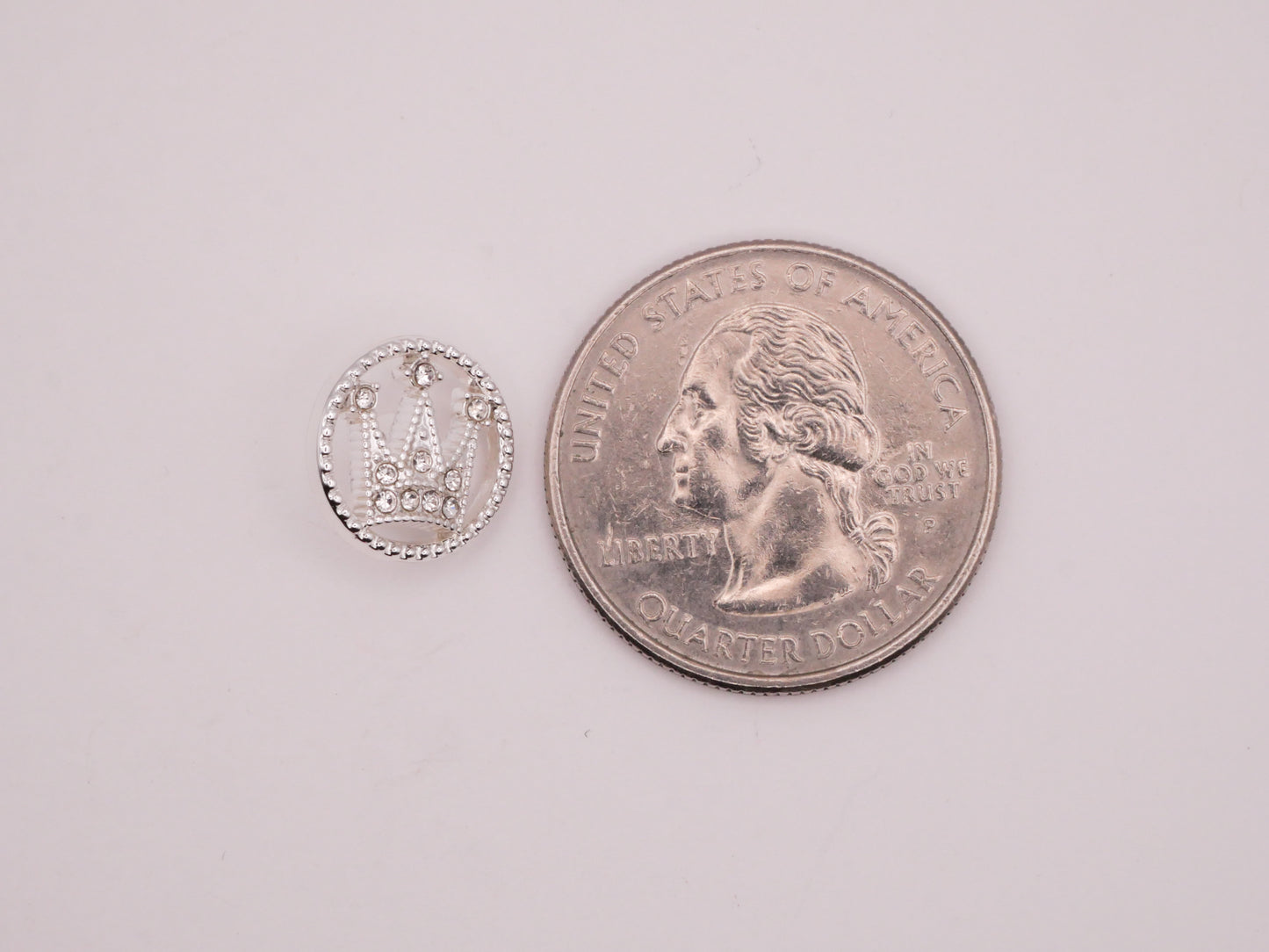 Crown Rhinestone Silver Metal Pair of Buttons 12mm