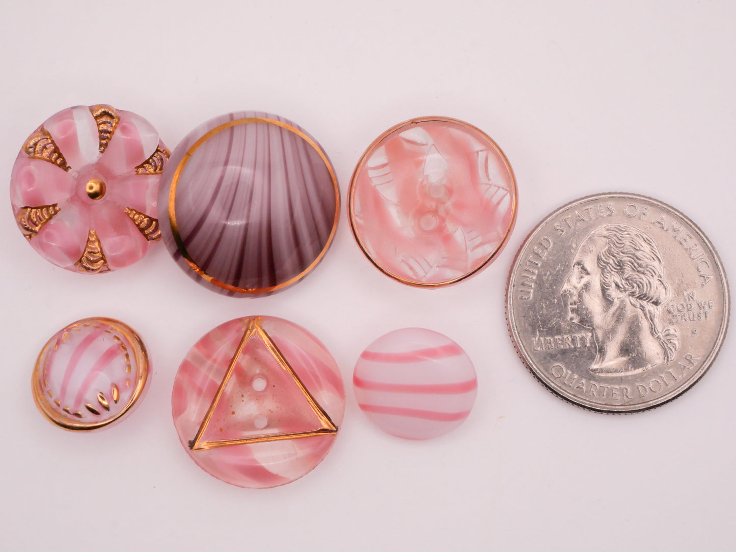 Pink Purple Stripe Design in Glass Vintage Button Various 13-20mm