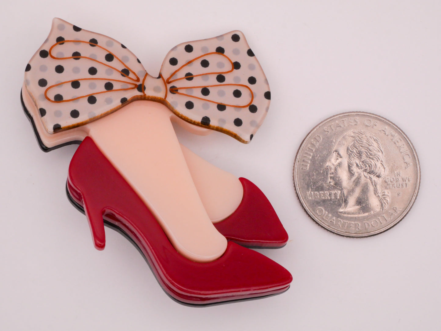 Red Shoes Heels Polka Dot Bow Large Acrylic Button 46x56mm