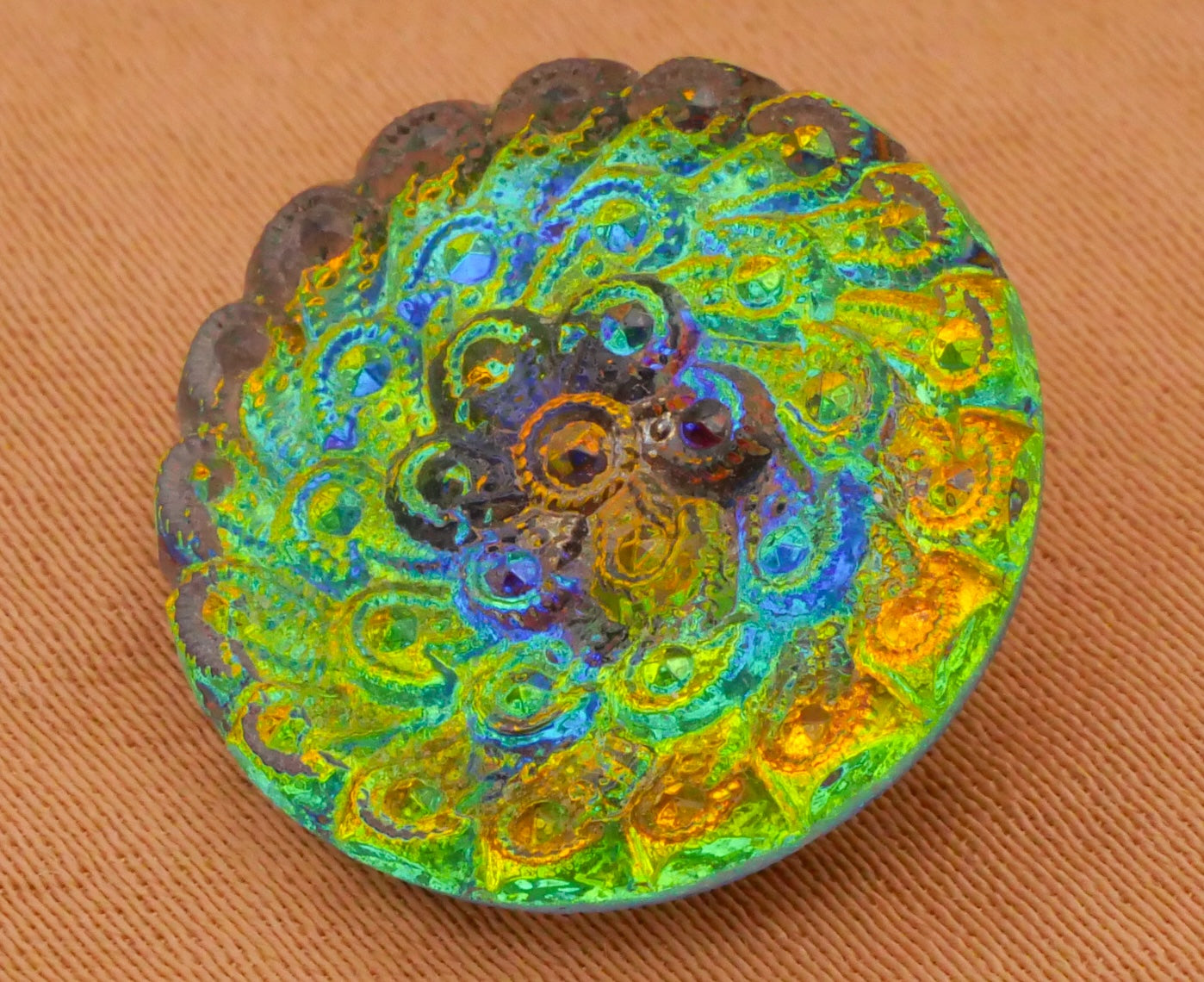 Iridescent Snowflake Peacock Colorful Czech Glass Button Various 18-22mm