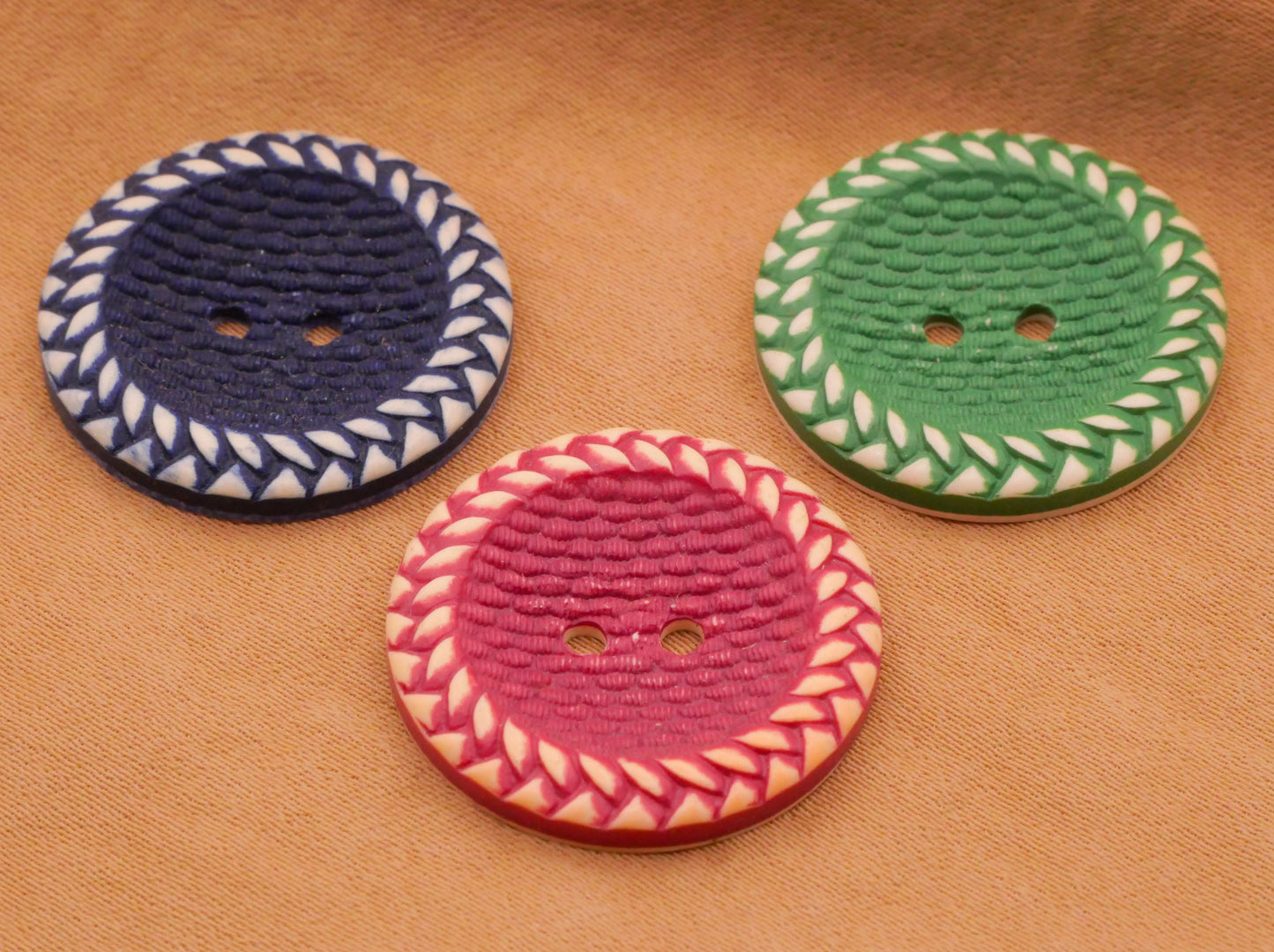 Buffed Celluloid Braided Rope Edge Blue Pink Green Early Plastic Various 22mm