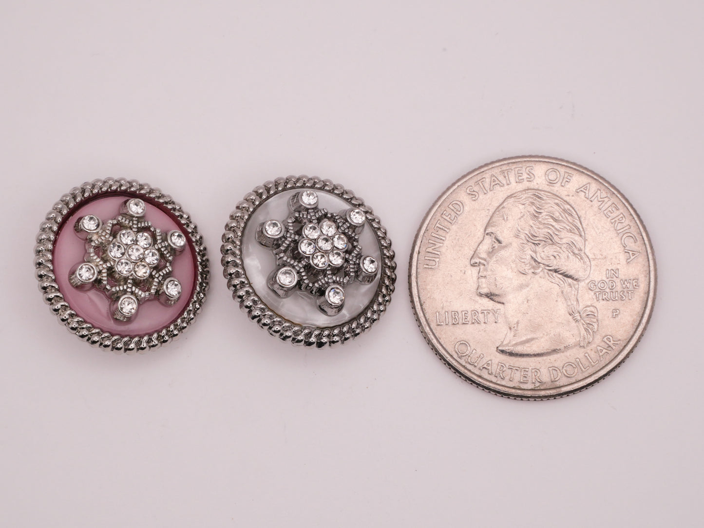 Snowflake Rhinestone Pink White Silver Metal Button Various 18mm