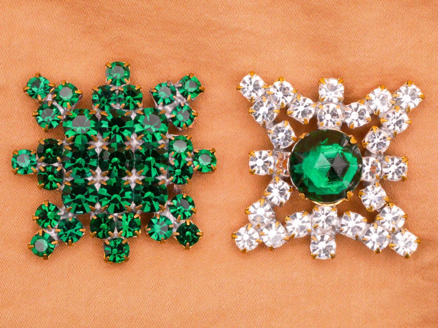 Starburst Emerald Green Czech Rhinestone Glass Metal Large Button Various 31-36mm