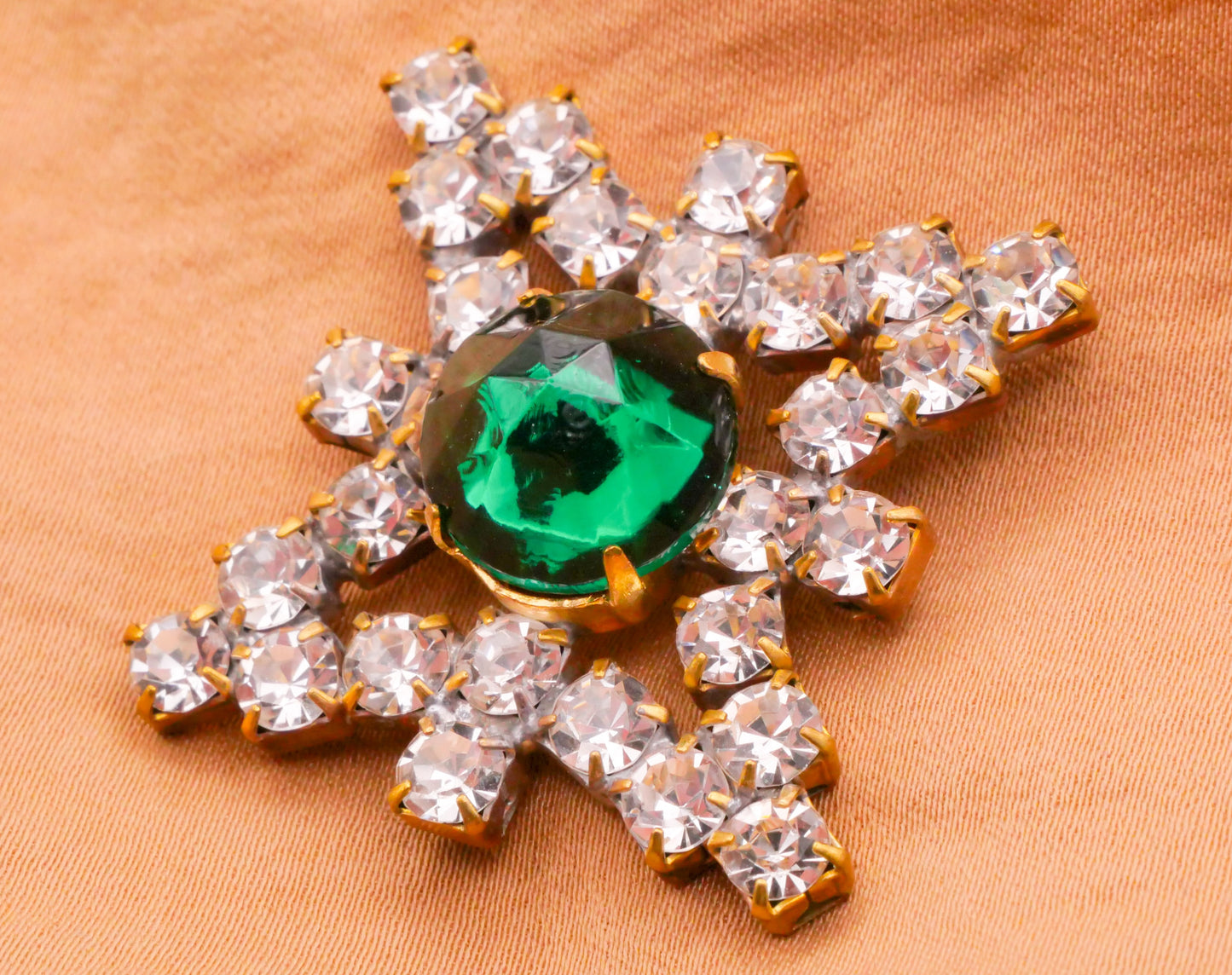 Starburst Emerald Green Czech Rhinestone Glass Metal Large Button Various 31-36mm