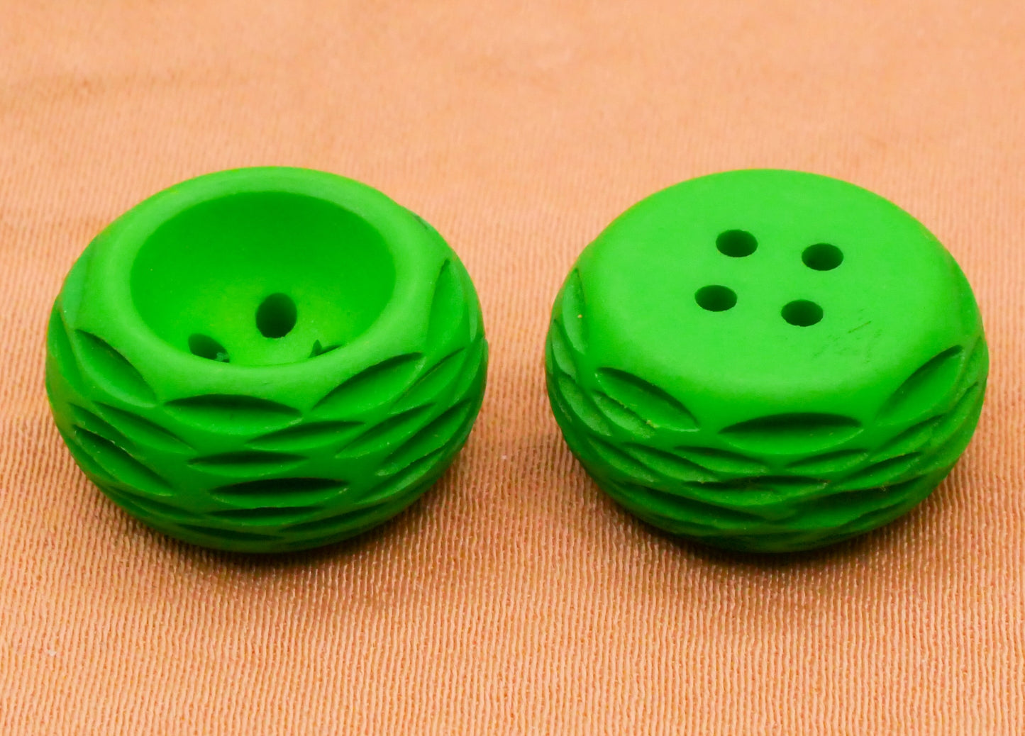 Bright Green Carved Vintage Plastic Set of Three Buttons 16mm