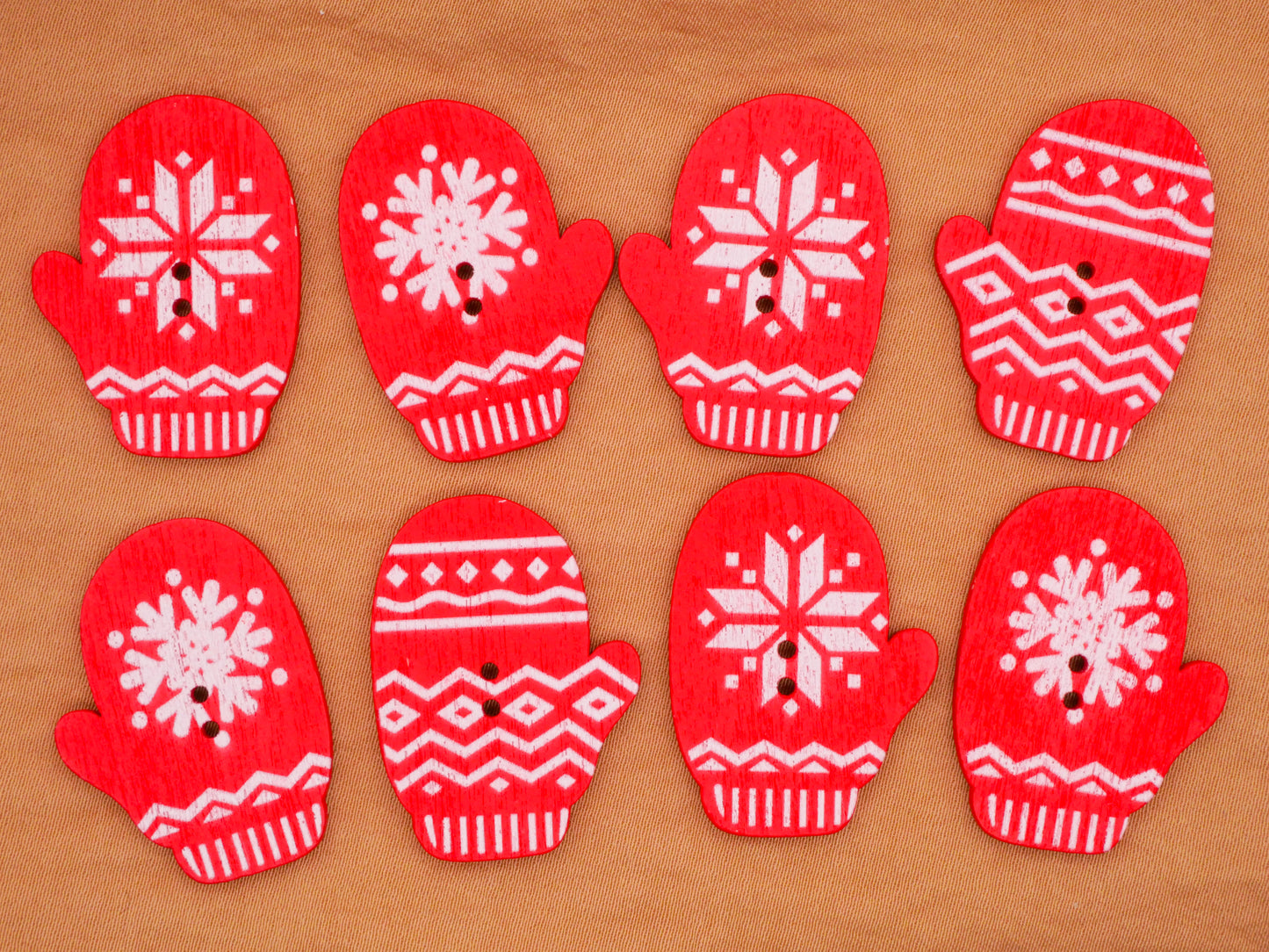Mitten Tree Snowflake Design Wood Set of Eight Buttons Various 22-31mm