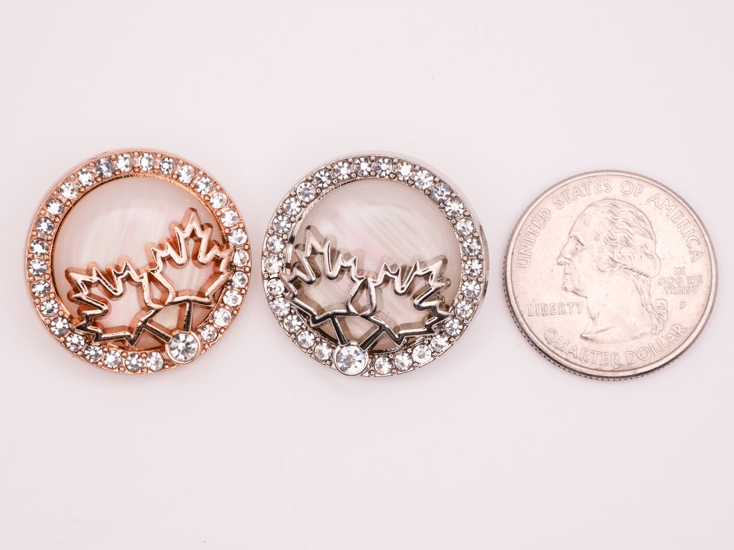 Maple Leaf Leaves Rhinestone Pearlized Plastic Gold Silver Metal Button Various 25mm