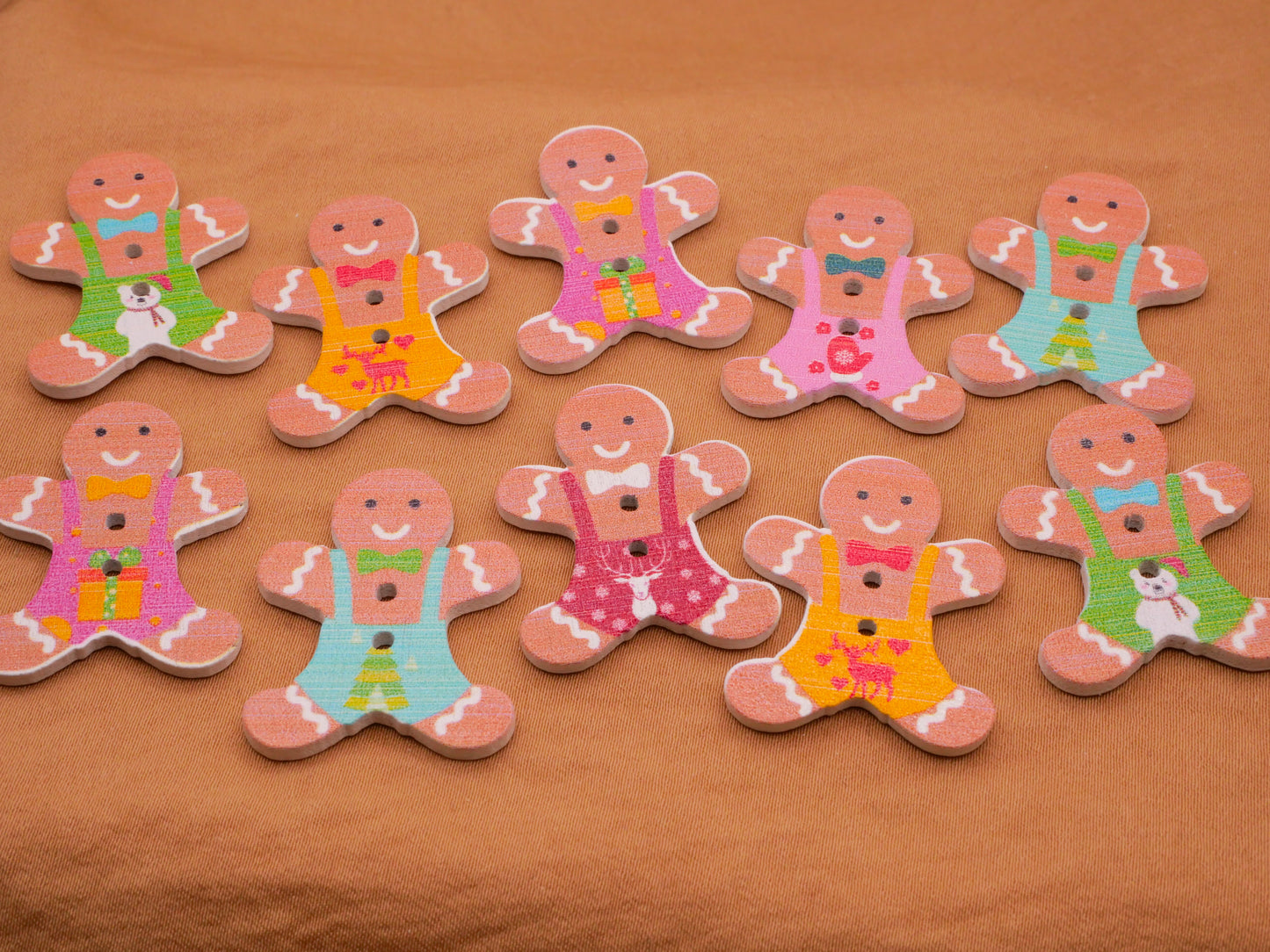 Gingerbread Men Colorful Outfits Wood Set of Ten Buttons 24x30