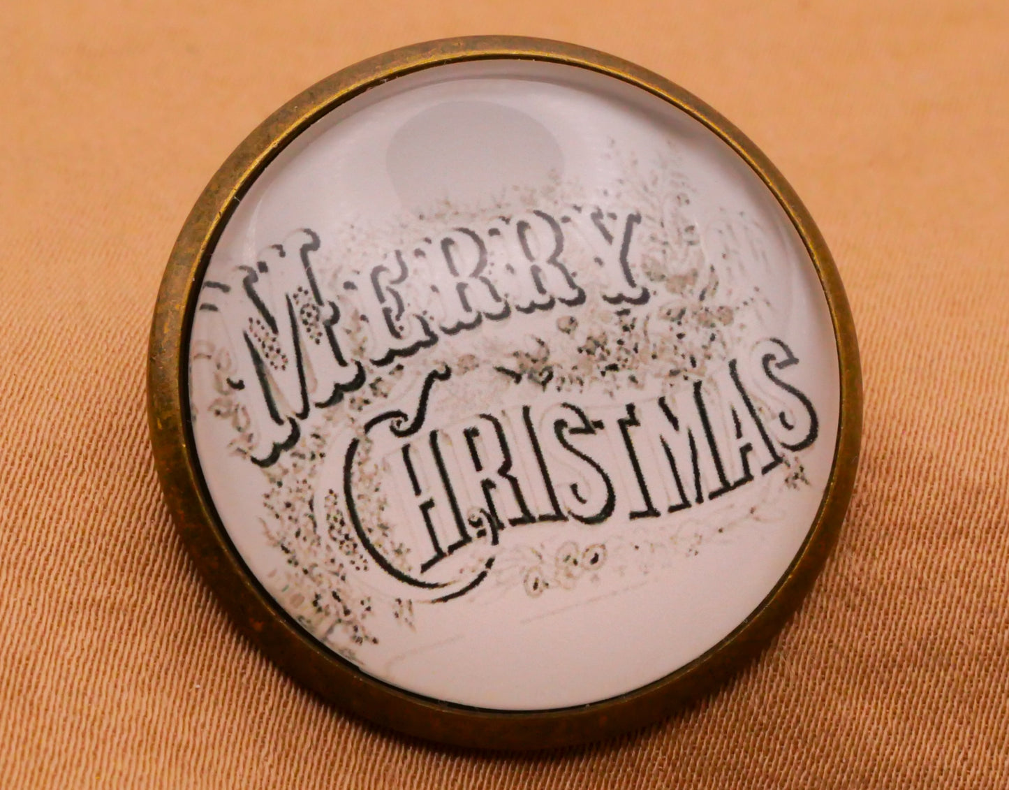 Holidays Christmas New Years Verbal Glass Dome Bronze Metal Button Various 28mm