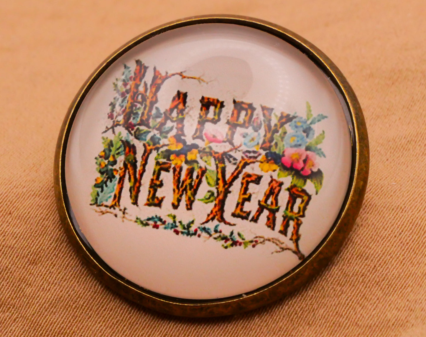 Holidays Christmas New Years Verbal Glass Dome Bronze Metal Button Various 28mm
