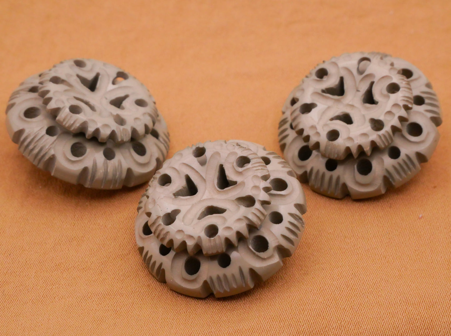 Casein Carved Sculpted Two-Tier Grey Early Plastic Button 26mm