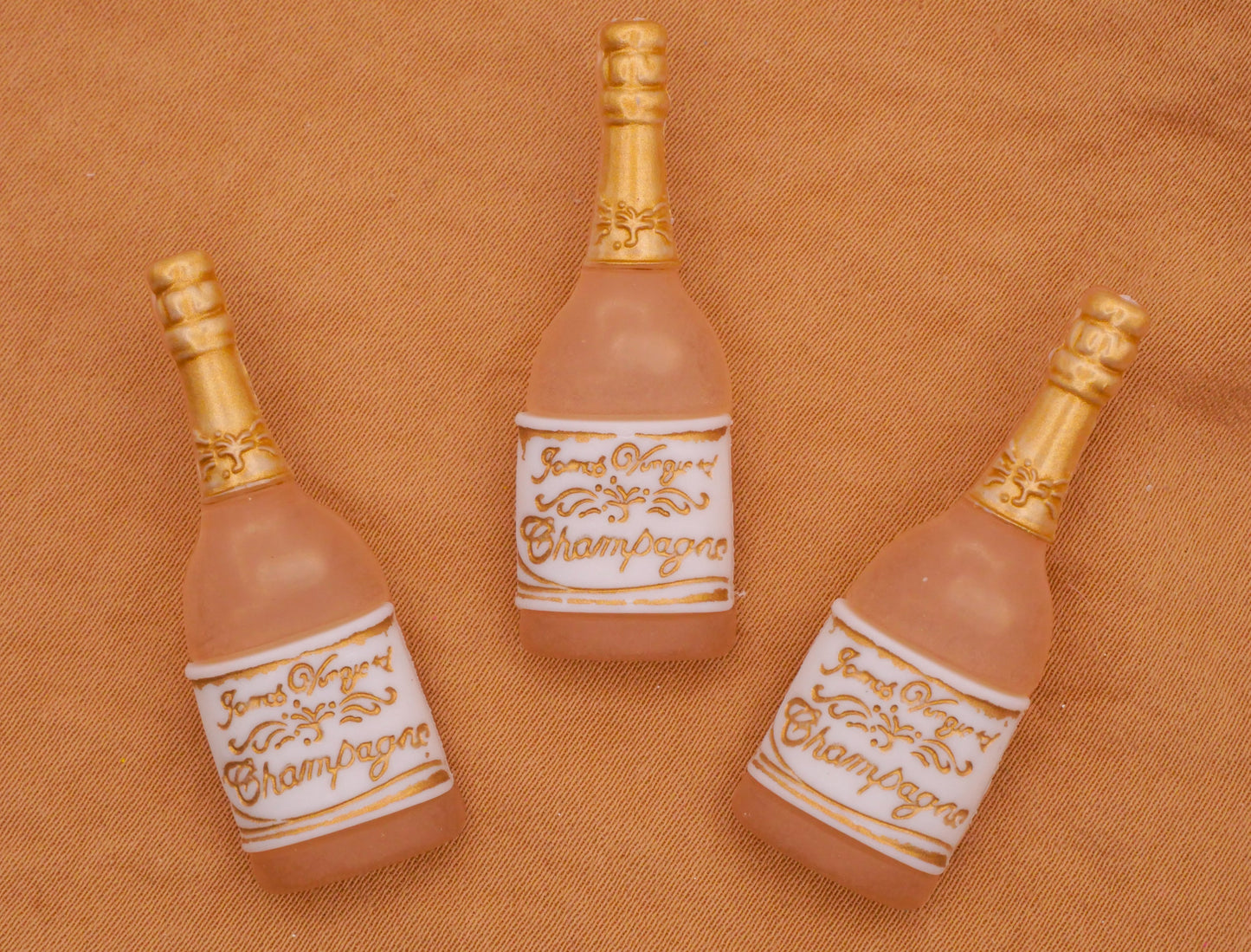 Champagne Bottle Realistic Plastic Set of Three Buttons 13x38mm