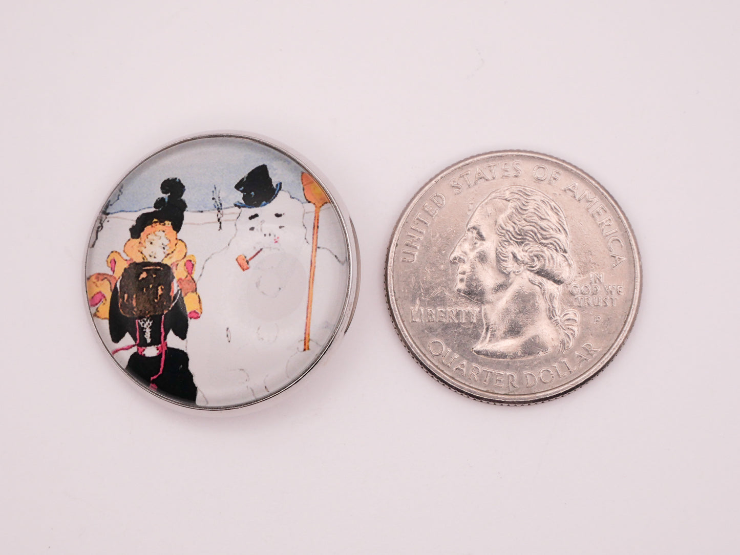 Snowman Illustration Penrhyn Stanlaw Winter Glass Dome Silver Metal Button 27mm