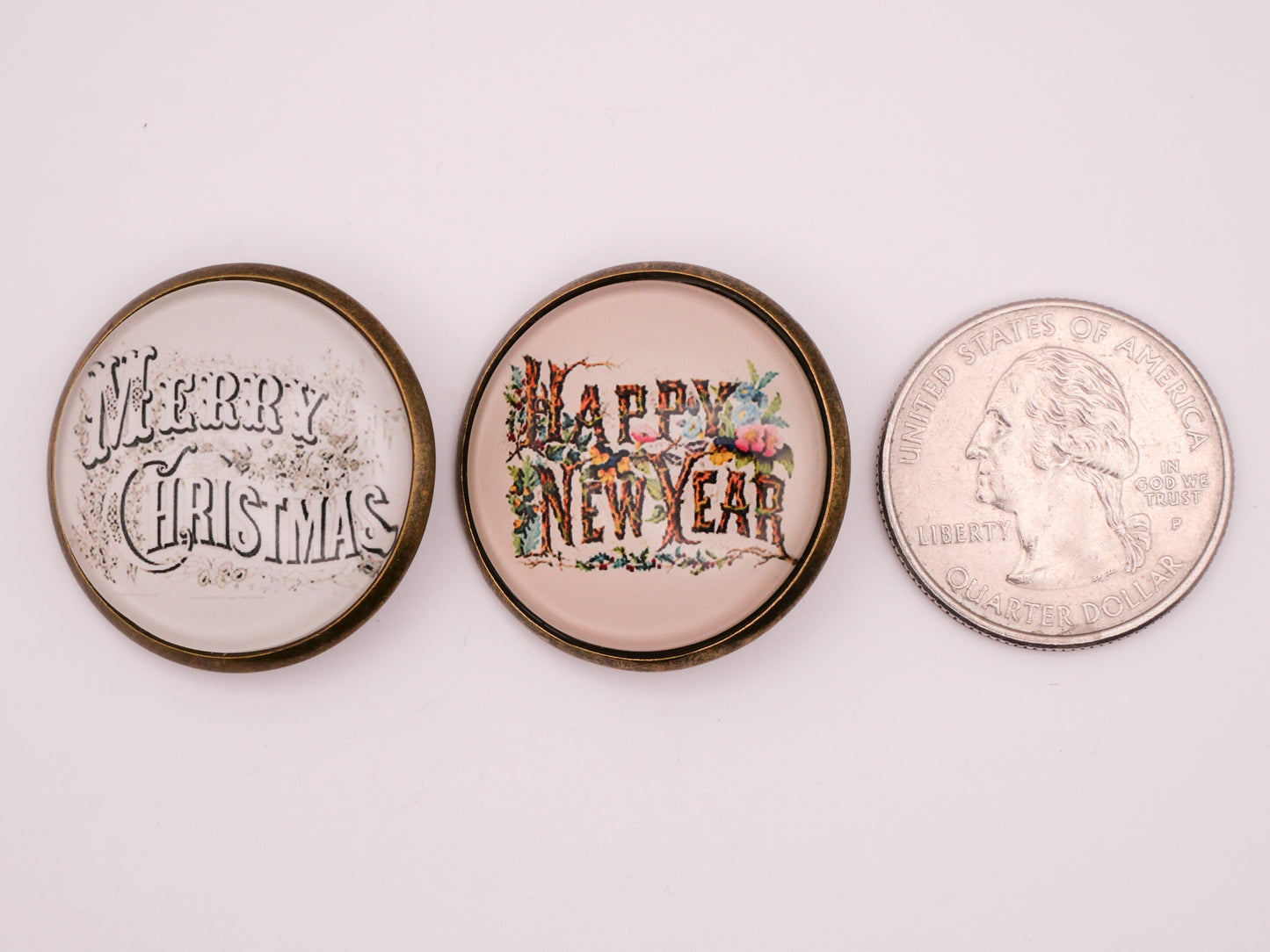Holidays Christmas New Years Verbal Glass Dome Bronze Metal Button Various 28mm
