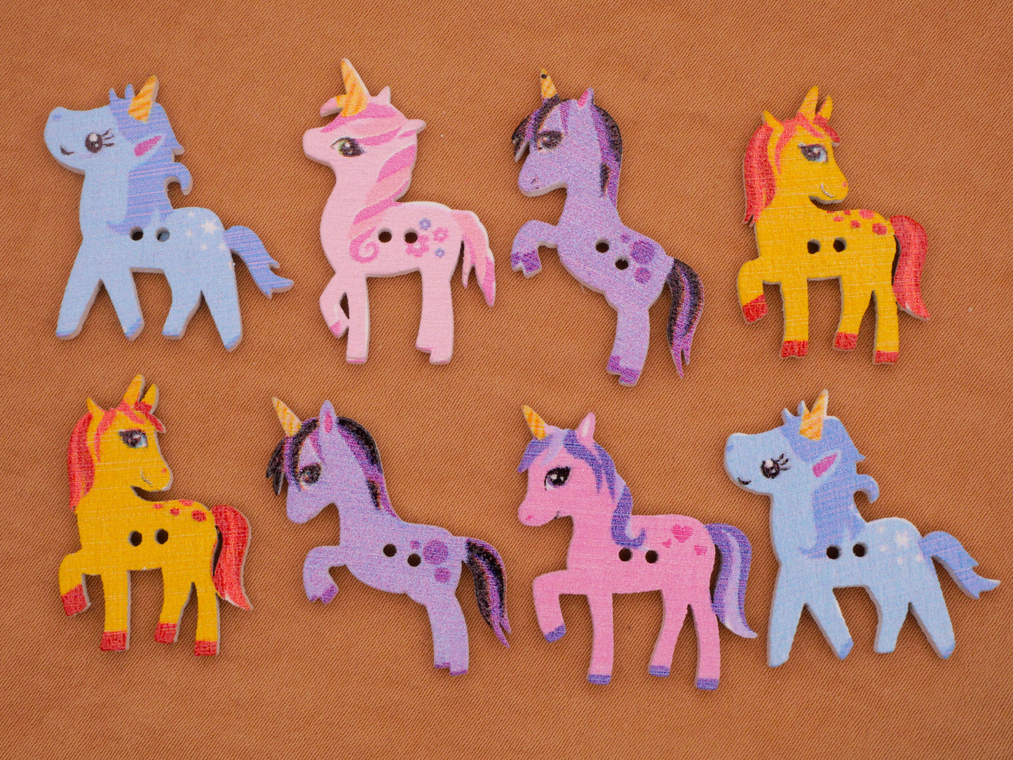 Unicorn Horse Pastel Wood Set of Eight Buttons 18-25mm