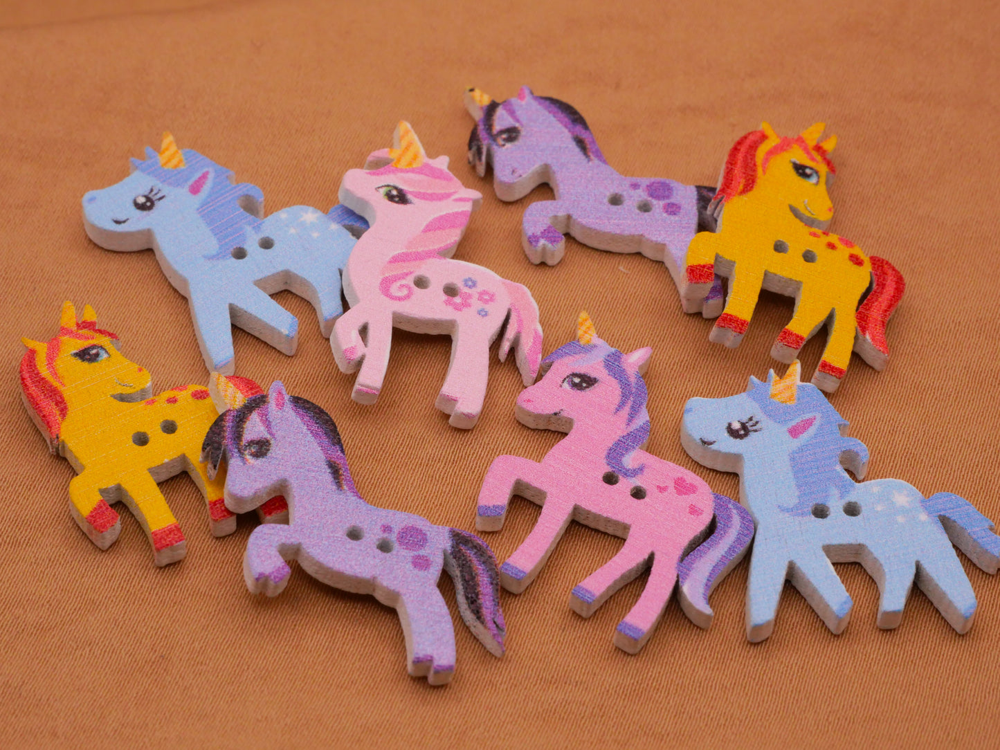 Unicorn Horse Pastel Wood Set of Eight Buttons 18-25mm