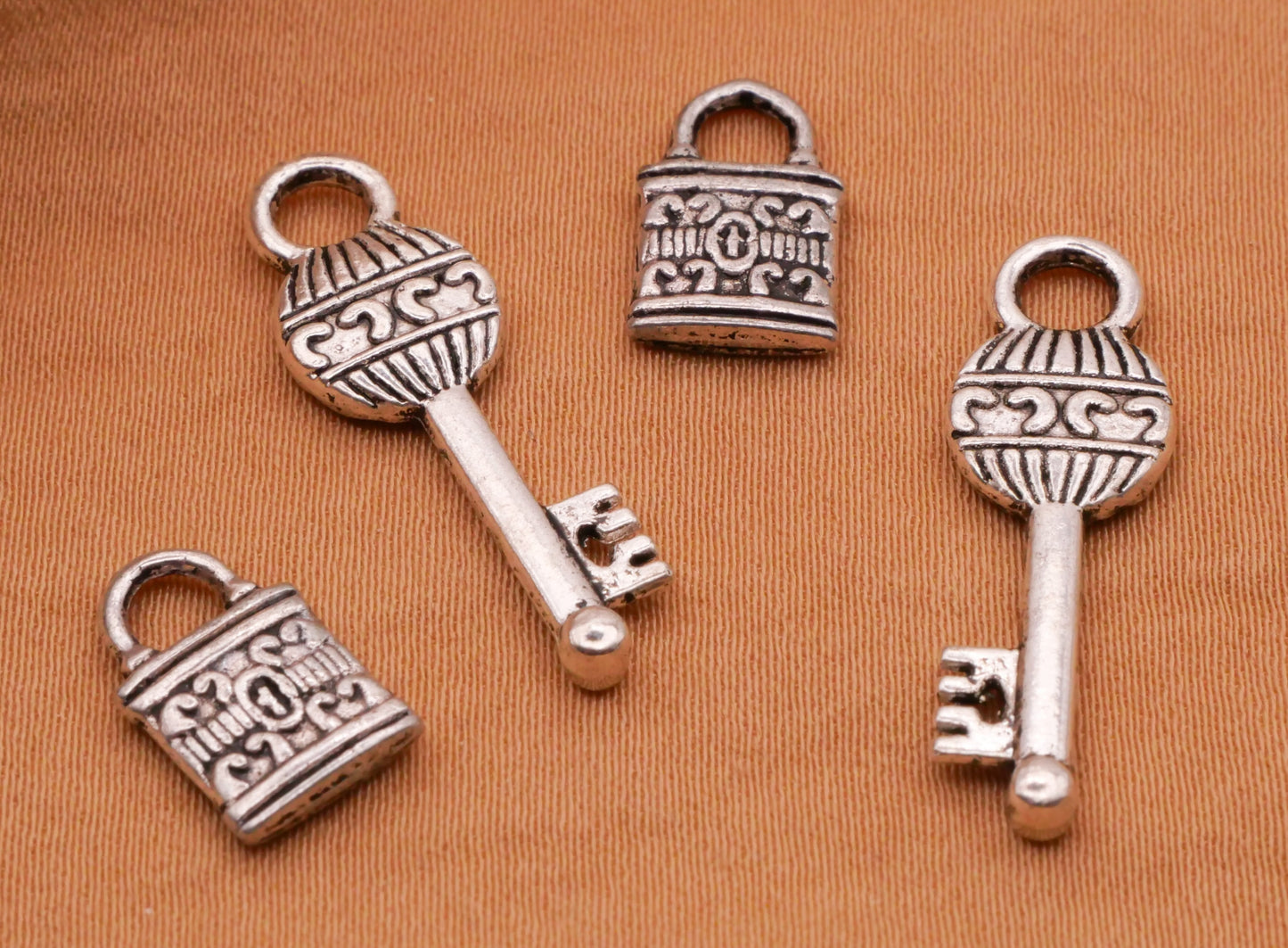Key Lock Hot-Air Balloon Silver Metal Set of Four Charms Embellishments 8-26mm