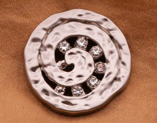 Swirl Spiral Whirlpool Hammered Silver Metal Rhinestone Button 23mm