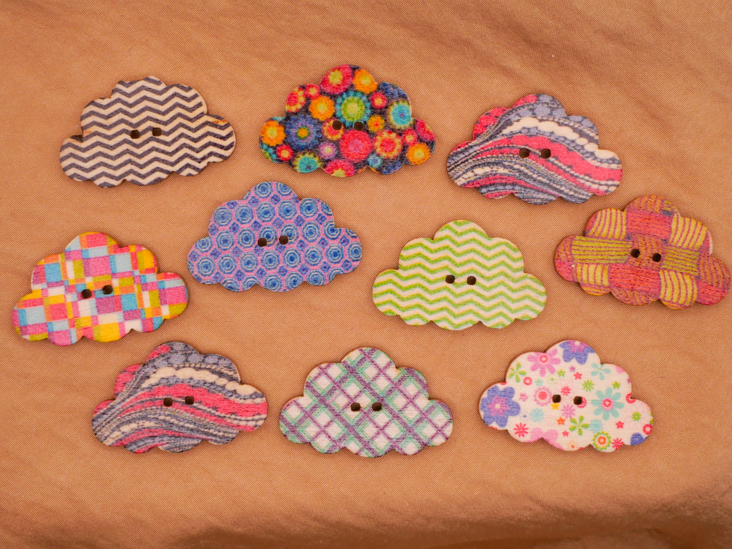 Cloud Pattern Colorful Wood Assorted Set of Ten Buttons 19x30mm