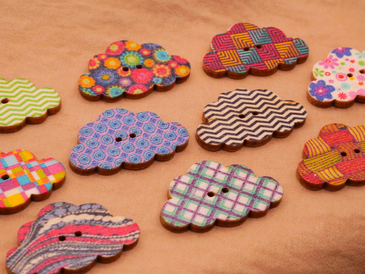 Cloud Pattern Colorful Wood Assorted Set of Ten Buttons 19x30mm
