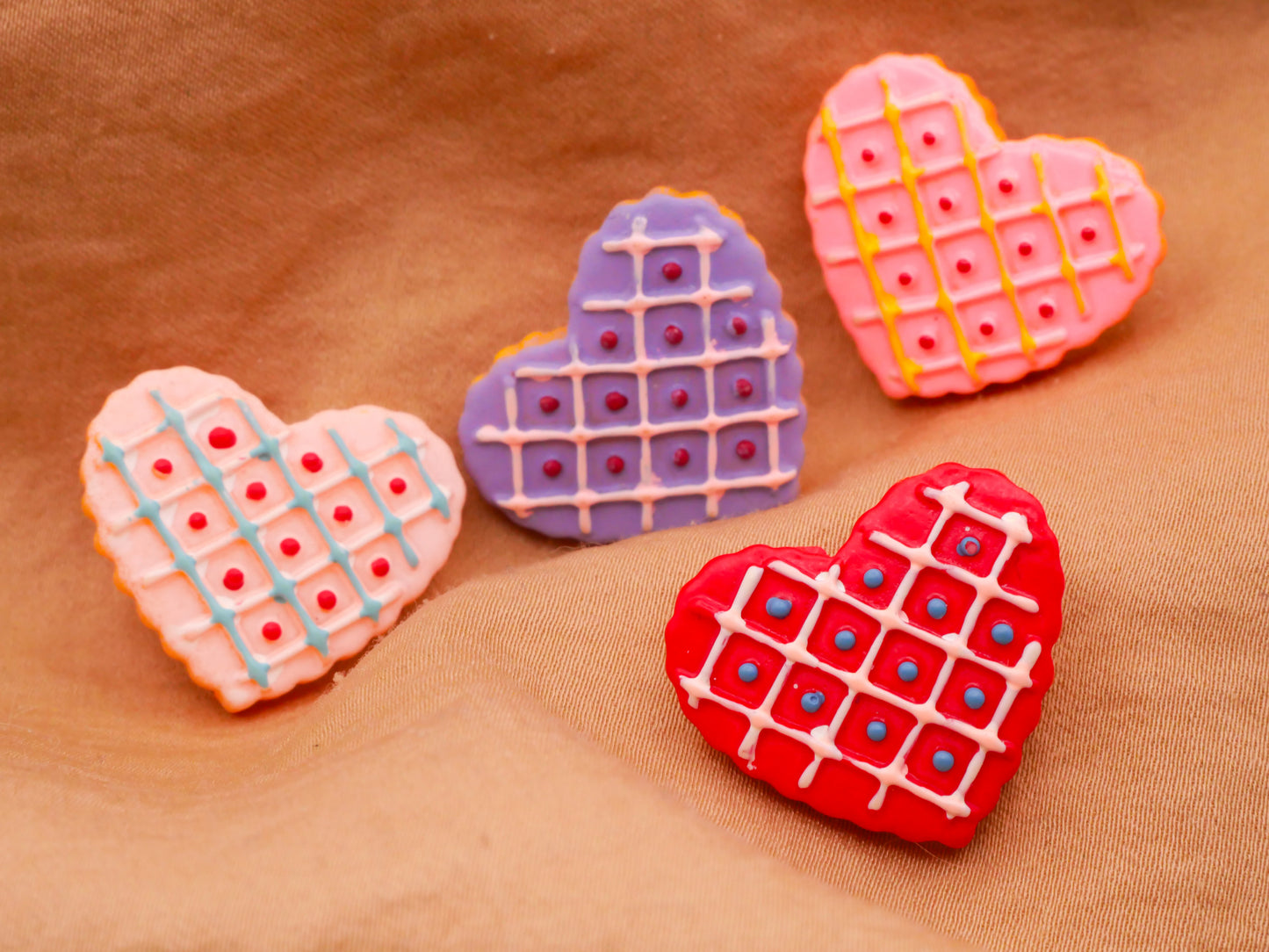 Heart Cookies Iced Decorated Plastic Set of Four Buttons 1x24mm