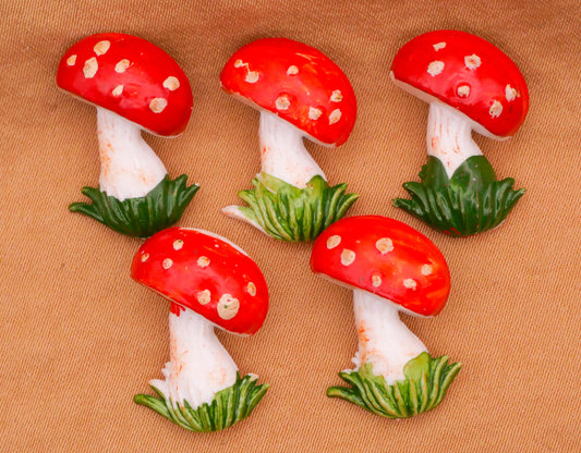Mushroom Red Spotted Hand-Painted Vintage Plastic Button 13x19mm