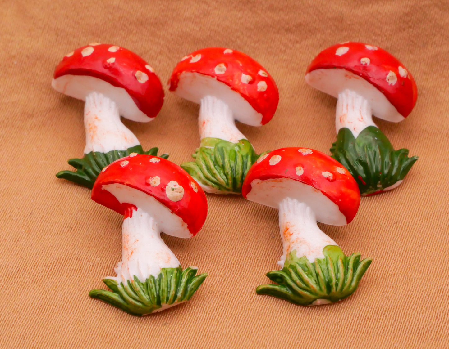 Mushroom Red Spotted Hand-Painted Vintage Plastic Button 13x19mm