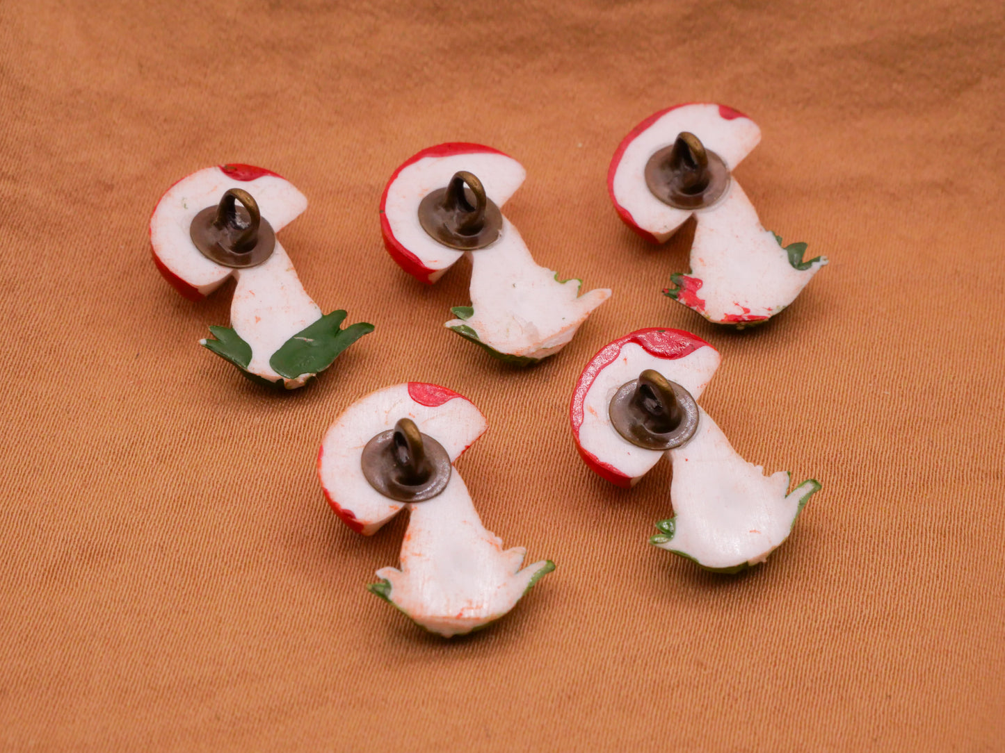 Mushroom Red Spotted Hand-Painted Vintage Plastic Button 13x19mm