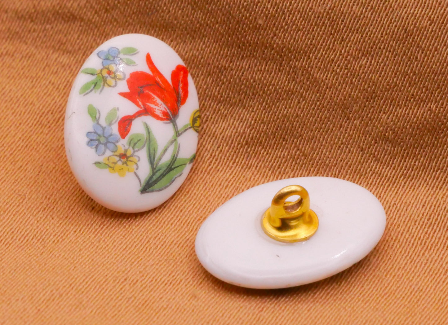 Tulip Flower Vintage Glass Decal Button 10x14mm