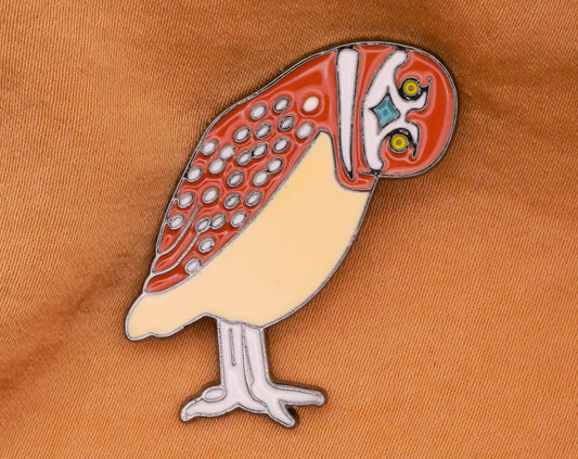 Owl Bird Head Tilt Enamel Metal Button 26x34mm